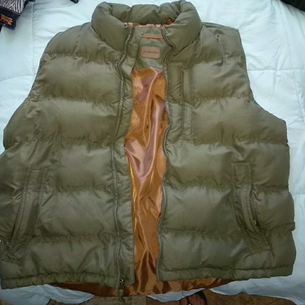 Men's Olive Colored Zip IP 3 pocket puffer vest
